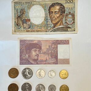 フランスフラン貨幣・紙幣2枚・硬貨10枚