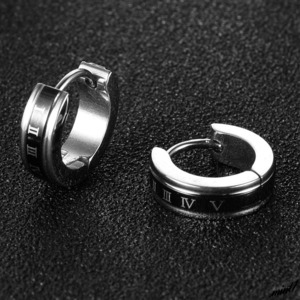 [ Classic . Rome figure design ] hoop earrings stainless steel allergy free fashion men's man and woman use silver black 