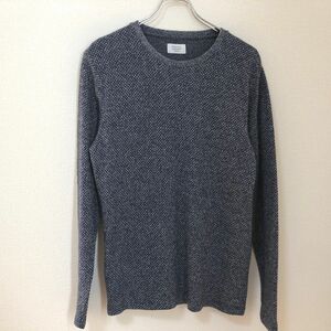 【ESSENTIAL GARMENT MEN'S BIGI】メンズ クルーネックニットシャツ ハニカム調ネイビー Mサイズ