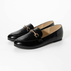 20443 B goods lady's Flat pumps black 25.0cm low heel round tuPU leather women's shoes 