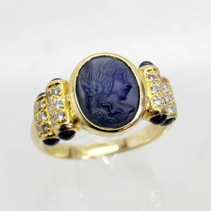 ◎中古美品◎１８金　サファイアカメオ　4.97ｃｔ ダイヤ　0.26ｃｔ　リング 　15号