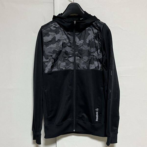 Reebok リーボック キルティング 切り替え パーカー フーディー 黒 M 美品 管理C906