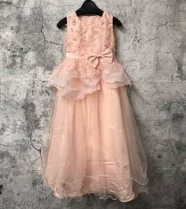 #54_0365 [AOIF] child dress long One-piece formal sash belt chu-ru girls presentation party 140 size pink 