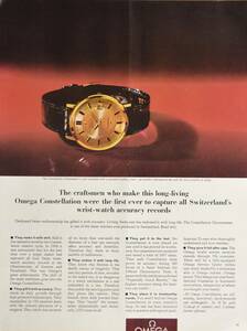 稀少・時計広告！1966年オメガ 時計広告/Omega Constellation Chronometer/Automatic Watch/W