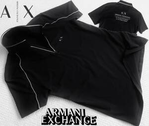  new goods * Armani * black polo-shirt * white back print * stretch short sleeves knitted shirt black XL*AX ARMANI*253