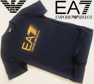 新品★エンポリオ アルマーニ★大きいサイズ★ネイビー Tシャツ★イエロー ロゴ 紺 黄 3XL★EA7★EMPORIO ARMANI☆962