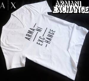 新品★アルマーニ★爽やかな ホワイト Tシャツ★ブラック ロゴプリント★Vネック 白&黒 モノトーン XL★A/X ARMANI☆997