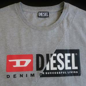 新品★ディーゼル DIESEL★グレー杢 Tシャツ★斜め切替し Wロゴ レッド ブラック ホワイト ダブル ロゴプリント XL☆319の画像2