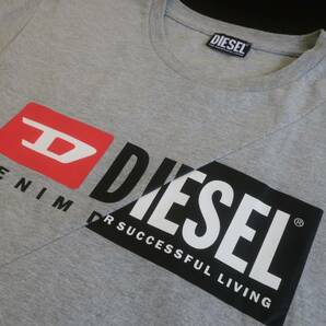 新品★ディーゼル DIESEL★グレー杢 Tシャツ★斜め切替し Wロゴ レッド ブラック ホワイト ダブル ロゴプリント XL☆319の画像3