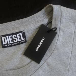 新品★ディーゼル DIESEL★グレー杢 Tシャツ★斜め切替し Wロゴ レッド ブラック ホワイト ダブル ロゴプリント XL☆319の画像6