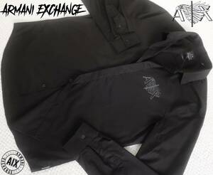 新品★アルマーニ★オーガニック★ブラック ドレスシャツ★グレー イーグル ロゴプリント★長袖シャツ 黒 XL★ARMANI☆311