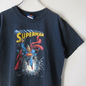 ○90s DC Comics◆スーパーマン Tシャツ カットソー 半袖 90年代 古着◆レディース ブラック Sサイズ相当