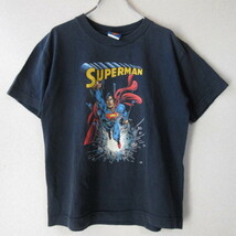 ○90s DC Comics◆スーパーマン Tシャツ カットソー 半袖 90年代 古着◆レディース ブラック Sサイズ相当_画像2