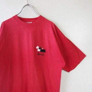 0Harrods Harrods *90s T-shirt cut and sewn embroidery animal embroidery old clothes Vintage * Uni sek red M size 