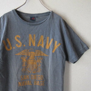 ○良品 AVIREX アヴィレックス◆USA製 U.S.NAVY Tシャツ カットソー ◆メンズ グレー系 Mサイズ