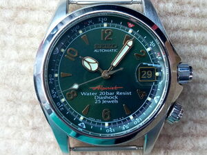 美品　SEIKO Alpinist　セイコー　アルピニスト　グリーン文字盤 25石 4S15-6000 自動巻きメカニカル