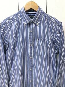 Tommy Hilfiger トミーヒルフィガーストライプシャツ コットン長袖シャツ 胸ロゴ メンズXS 良品綺麗