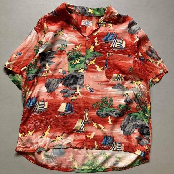penny’s 2Pocket O/C shirt “size 16 1/2” ペニーズ 両ポケ 開襟シャツ アロハシャツ 赤 レーヨンシャツ