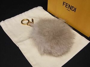 ■美品■ FENDI フェンディ ファー×レザー ポンポンチャーム キーホルダー キーリング チャーム ピンク系×ベージュ系 AM9001