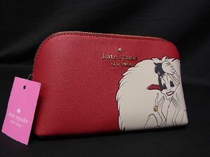 ■新品■未使用■ kate spade ケイトスペード K8243 ディズニーコラボ 101匹わんちゃん クルエラ レザー 化粧ポーチ レッド系 BF2242