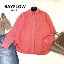 BAYFLOW ベイフロー　リネンシャツ　シャツ　3サイズ　レッド　長袖　麻シャツ_画像1