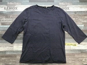 〈送料280円〉BEAUTY&YOUTH UNITED ARROWS ユナイテッドアローズ メンズ ボーダー 七分袖カットソー 大きいサイズ XL ネイビーカーキ