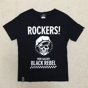 日本製 RUDE GALLERY BLACK REBEL プリントT Sサイズ black USED ルードギャラリー ブラックレーベル Tシャツ アメカジ 古着 made in JAPAN