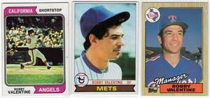 Bobby Valentine 3枚セット 現役時代有 74、79、87年Topps 千葉ロッテマリーンズ 監督 来日 バレンタイン