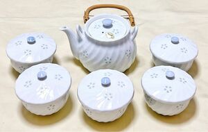 新品　有田焼　高山作　ほたる蛍彫り　花の露番茶器　急須＆蓋付湯呑５客　茶器セット