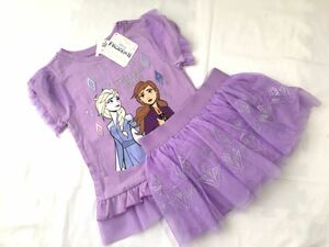  new goods # Disney hole snow L sa hole girl short sleeves shirt skirt 2 point set 5/5 -years old 110 purple *