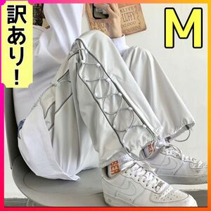 レディース パンツ 韓国 メンズ 白 M ユニセックス レースアップ ジャージ スケボ スケートボード 黒 カジュアル L XL