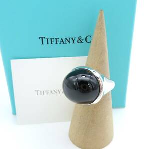 【送料無料】 未使用 希少 Tiffany&Co. ティファニー カボション 大粒 ブラック ジェイド シルバー リング 12号 指輪 黒翡翠 AG925 SV HO27の画像1