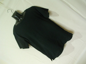 ssy6964 GU ジーユー 半袖 ヘビー Tシャツ カットソー ブラック ■ 無地 ■ ボートネック風 裾スリット 大きいサイズ XL