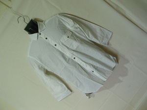 ssy6989 JUNMEN 1958 七分袖 コットンシャツ ホワイト ■ 無地 ■ ボタン付き胸ポケット カジュアル Mサイズ