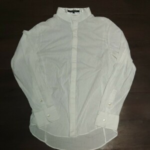 5351プールオム長袖シャツドレスシャツ銀糸バンドカラー　白　ホワイト　サイズ4