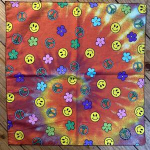  free shipping Vintage bandana Thai large piece Mark smiley face hipi- total pattern colorful USA made America stock Vintage A0577