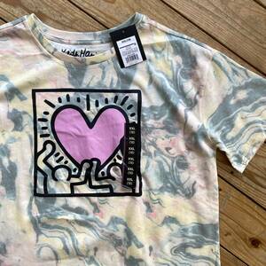 新品 Keith Haring キースヘリング Tシャツ 半袖 メンズ XXLサイズ マーブル柄 プリント ハート グラフティ ストリート 未使用品 T1943