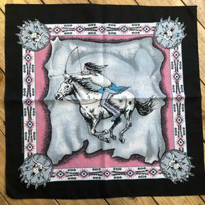  free shipping Vintage bandana Indian horse pink black Made in USA RN 14193 America stock miscellaneous goods handkerchie Vintage A0690
