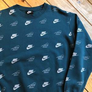 USA old clothes NIKE Nike sweat sweatshirt long sleeve men's L size green total pattern Logo pattern lame beautiful goods American Casual America buying up S0668