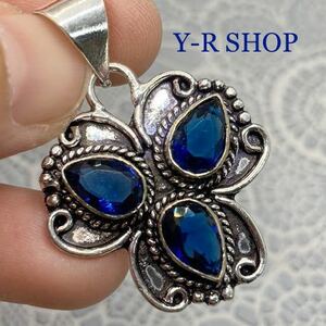  sapphire. antique style pendant top * lady's necklace silver 925 stamp color stone ethnic India jewelry Y-RSHOP new goods 