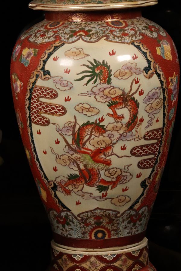 BE089 薩摩焼風伝統工芸品大和絵沈香壺沈降壺高さ124㎝ | JChere雅虎