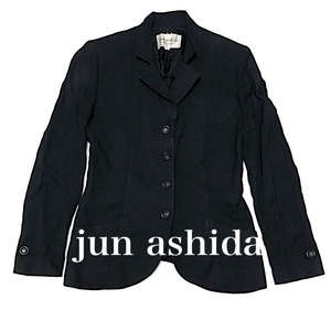 二点以上で送料無料！ J6 【美品】ジュンアシダ jun ashida テーラード レーヨン ジャケット 9 日本製 レディース 黒 ブラック フォーマル