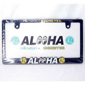  regular goods free shipping Raised in4mation x MOONEYES ALOHA Logo license frame MG062BKI4F moon I z number frame aro is Rays do