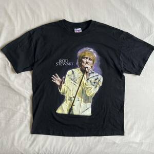 XL 90s ROD STEWART Tシャツ USA製 HANES 綿100 ブラック 黒 ビンテージ ロッドスチュワート バンド バンT