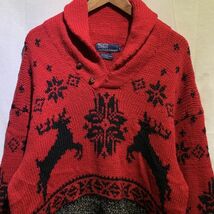 90s Ralph Lauren カントリー HAND KNIT ショールカラー XL POLO ウールニット ビンテージ ウール ネイティブ ラルフローレン_画像1