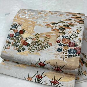 【宝の山】袋帯　西陣織　正絹　芯なし仕立て　古典花に松　梅文　NI.31