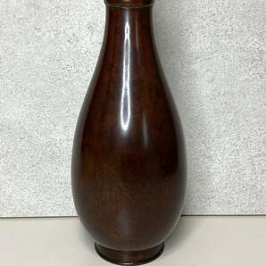 ☆中島保美 鋳銅瓢花瓶  共箱 径約8.4㎝ 高さ約28.5㎝ 重量約762ｇ 花器 花瓶 華道 茶道 茶器の画像5