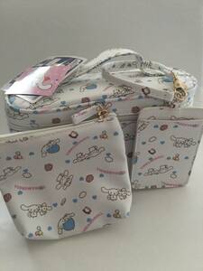  Sanrio Cinnamoroll pouch 3 point set vanity bag Mini pouch pass case make-up pouch sinamon& milk white Heart 