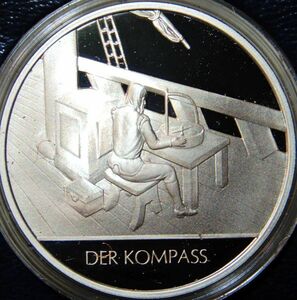 020 海外 造幣局 限定版 人類進化と文化の形成 1976年作 航海術の飛躍 船 コンパス / 方位磁針 彫刻 純銀製 アートメダル シルバー コイン