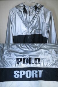 90s POLO SPORT ラルフローレン フード ナイロン ジャケット XL シルバー silver nylon jacket original vintage 